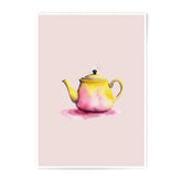 Watercolor Teapot Photographic Prints, Kitchen Wall Art, Pink and Yellow Tea Kettle Decor, Printable Tea Illustration, Home Decor Art - Tawshia